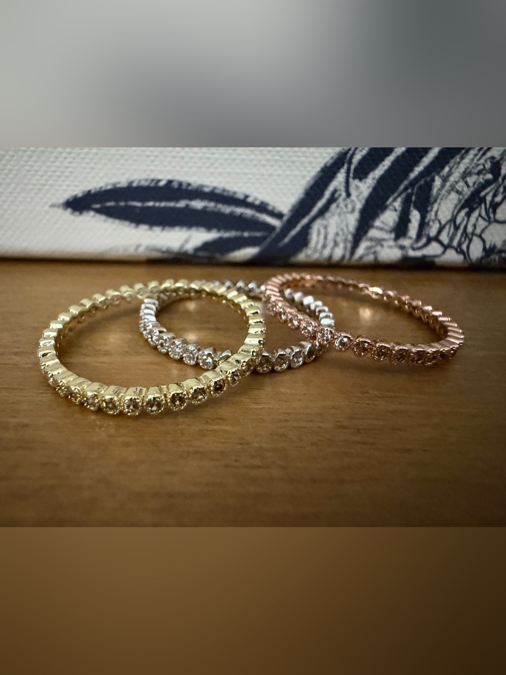 Gold Plated Pavé Eternity Ring Stack Set – Gold Silver Rose Gold – Size 8